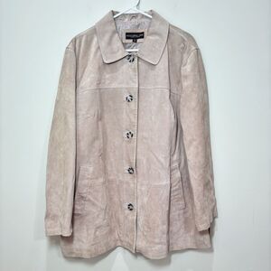 Genuine Suede Leather Jacket Women 18W Pink Beige Overcoat Car Coat Timeless